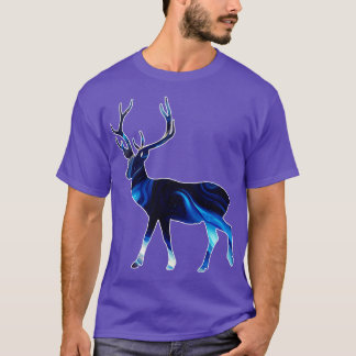 Deer Silhouette Abstract Indigo Blue Art T-Shirt