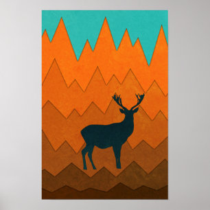Deer silhouette autumn fall colourful design poster