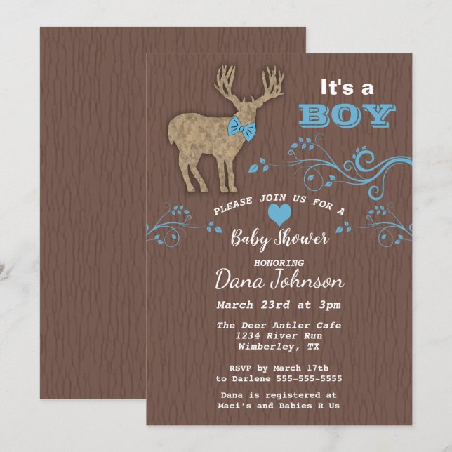 Deer Silhouette Baby Boy Baby Shower Invitation (Front/Back)