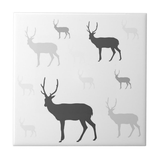Deer Silhouette Ceramic Tile | Black & White  (Front)