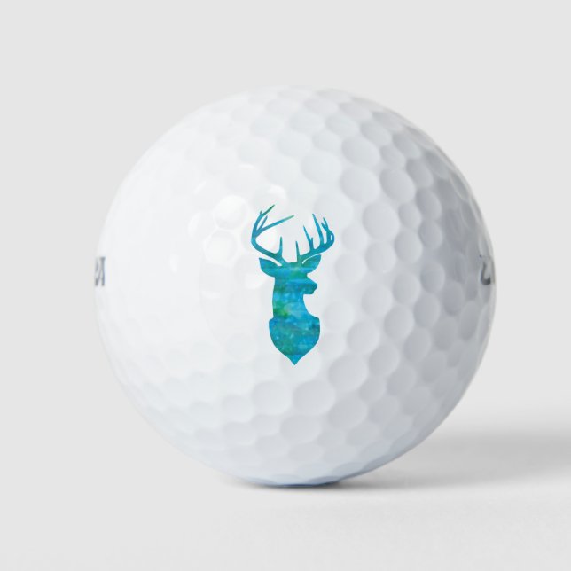 Deer Silhouette in Blue Green Watercolor Golf Balls (Front)