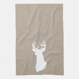 Deer Silhouette Kitchen Towel   {White & Burlap}