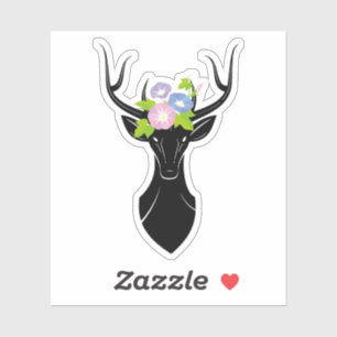 Deer Silhouette Morning Glory flowers Animal art