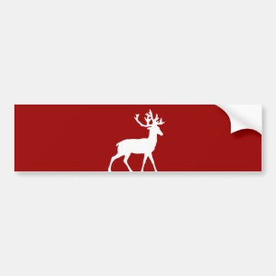 Deer Silhouette - Red and White Bumper Sticker