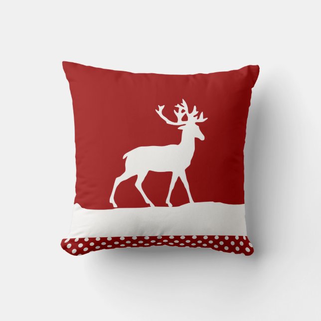 Deer Silhouette - Red and White Cushion (Front)