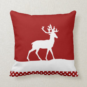 Deer Silhouette - Red and White Cushion