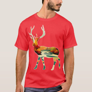 Deer silhouette river nature watercolor painting 2 T-Shirt