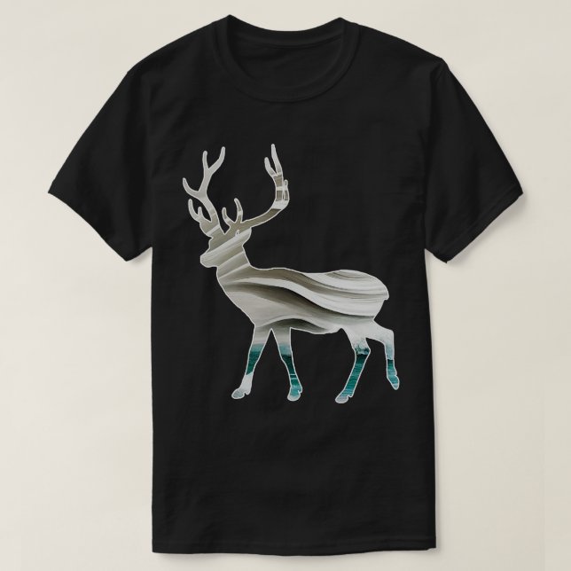 Deer Silhouette Sea Water And Foam Artwork T-Shirt (Design Front)