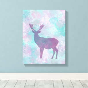 Deer silhouette Simple abstract Winter Cute Pastel Canvas Print