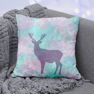 Deer silhouette Simple abstract Winter Cute Pastel Cushion