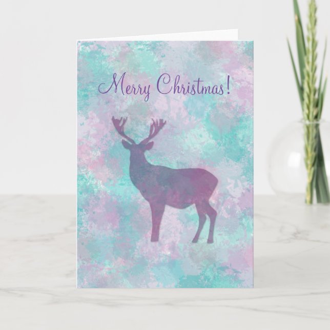 Deer silhouette Simple abstract Winter Cute Pastel Holiday Card (Front)