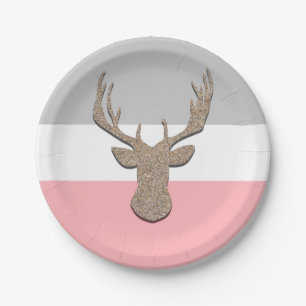 Deer Silhouette, Stag On Blue and Grey Paper Plate