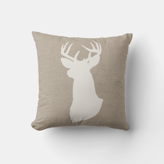 Deer Silhouette Throw Pillow | {White & Burlap} (Front)