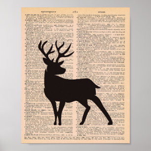 Deer Silhouette Vintage Dictionary Nursery Art Poster