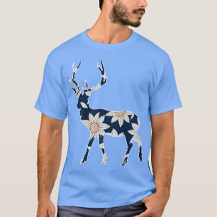 Deer silhouette white flower pattern T-Shirt