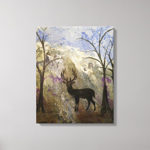 Deer Silhouette with Mountain Background Canvas Print