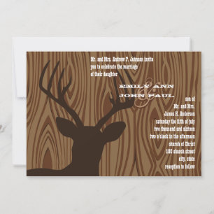 Deer Silhouette Wood Grain Wedding Invite
