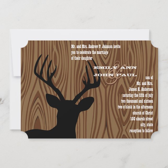 Deer Silhouette Wood Grain Wedding Invite (Front)