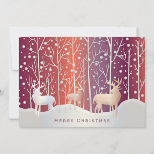 Deer Silhouettes in Snow Orange Purple Holiday  Card