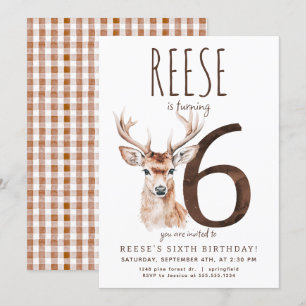 Deer Sixth Birthday Invitation