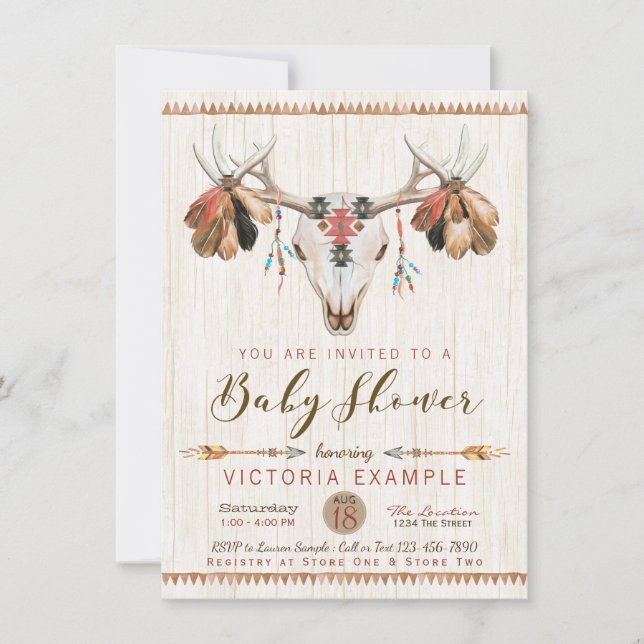 Deer Skull Antler Baby Shower Invitations (Front)