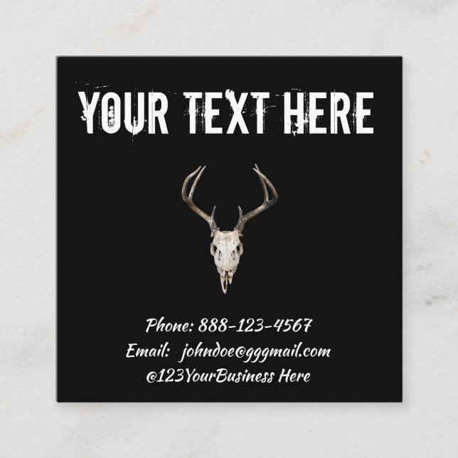 Deer Skull Antler Black Square Business Card (Front)