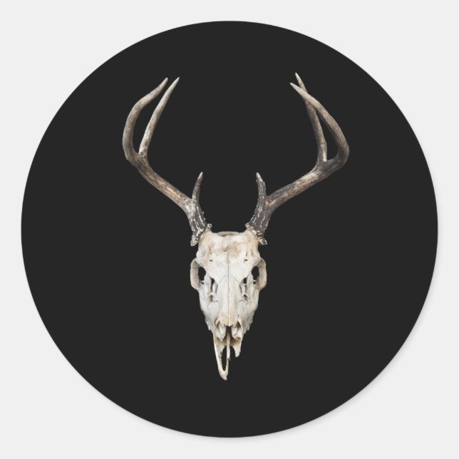 Deer Skull Antler on Black Background Classic Round Sticker (Front)