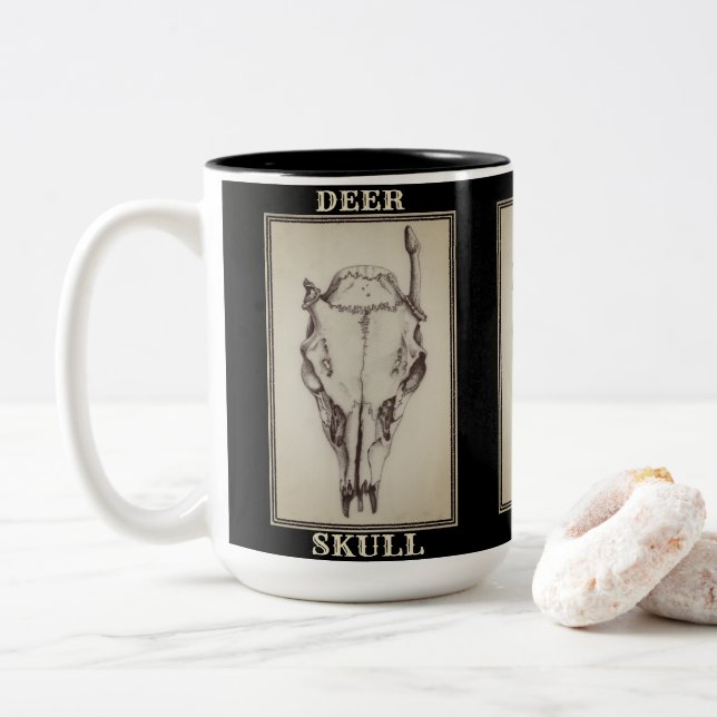 "Deer Skull" black and white tall mug (With Donut)