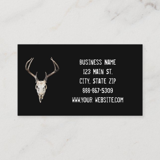 Deer Skull Business Card on Black Background (Front)