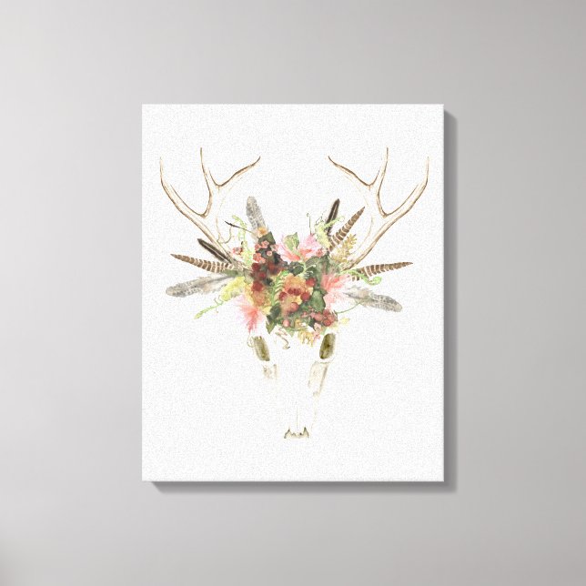 Deer Skull & Flowers Canvas Print (Front)