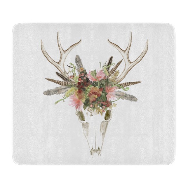 Deer Skull & Flowers Cutting Board (Front)