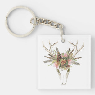 Deer Skull & Flowers Key Ring