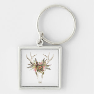 Deer Skull & Flowers Key Ring
