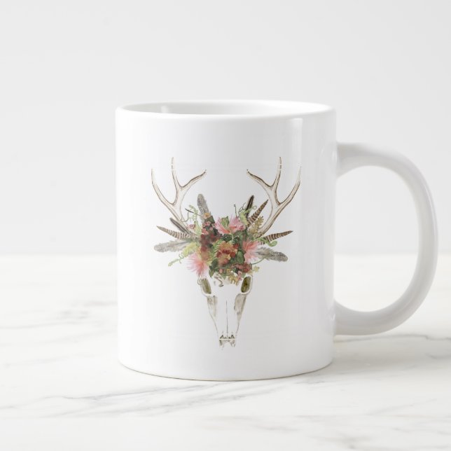 Deer Skull & Flowers Large Coffee Mug (Right)