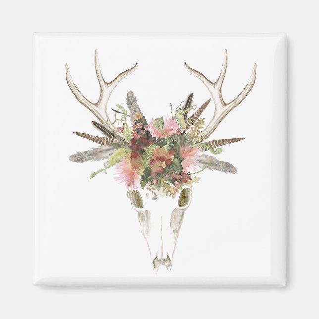 Deer Skull & Flowers Magnet (Front)