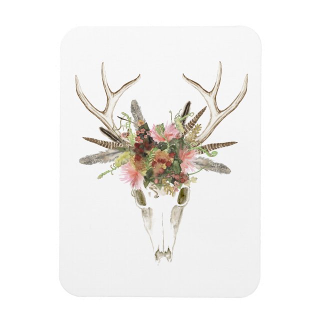 Deer Skull & Flowers Magnet (Vertical)