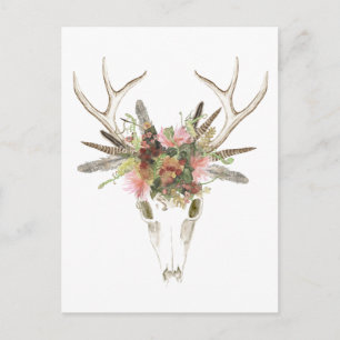 Deer Skull & Flowers Postcard