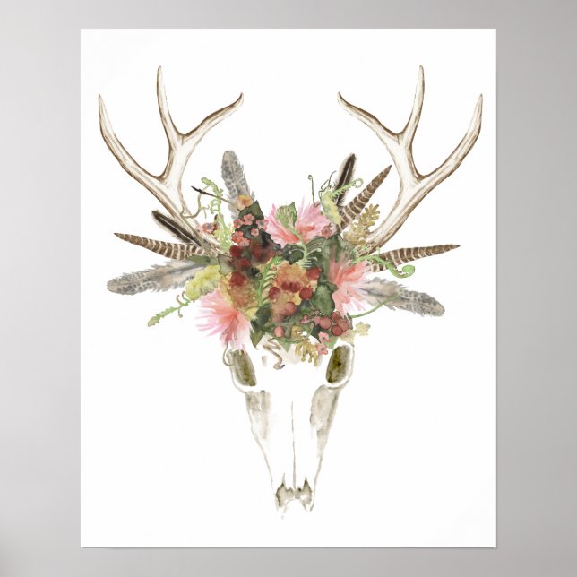 Deer Skull & Flowers Poster (Front)