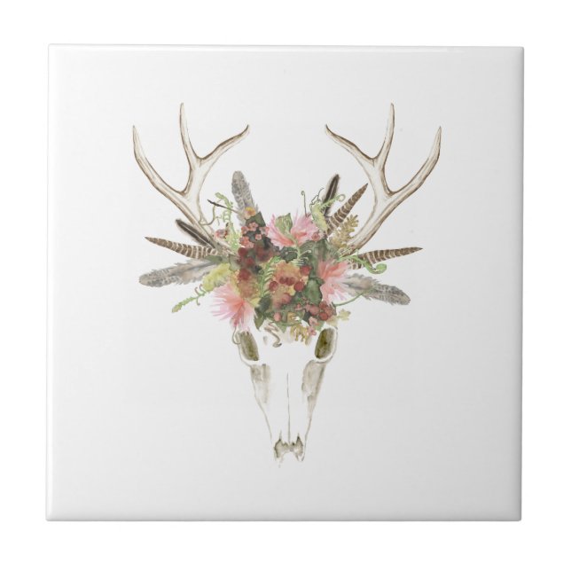Deer Skull & Flowers Tile (Front)