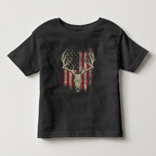 Deer Skull Hunter American Flag Deer Hunting USA Toddler T-Shirt