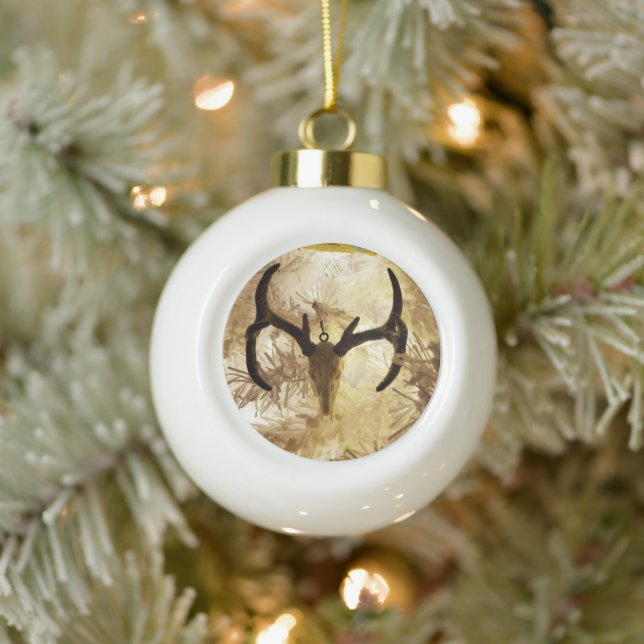 deer skull ornament white Christmas tree (Tree)