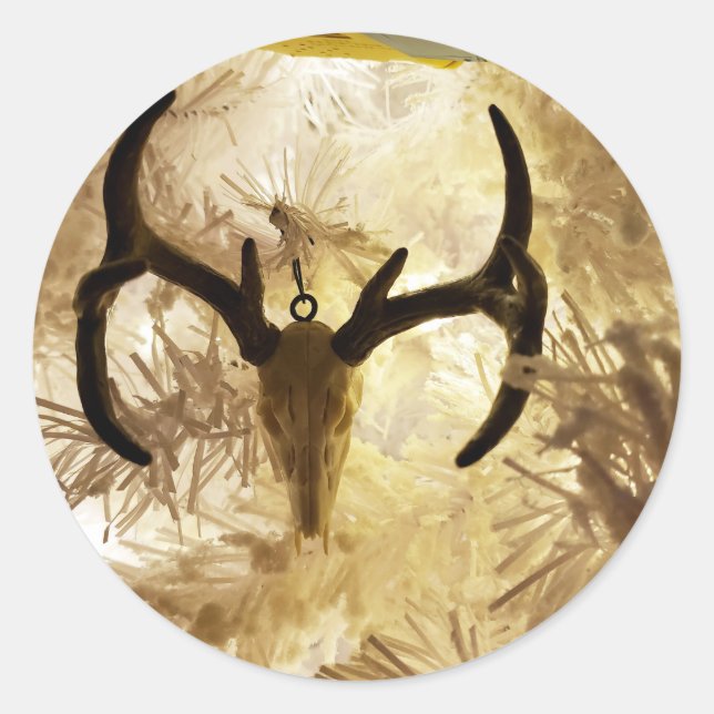 deer skull ornament white Christmas tree Classic Round Sticker (Front)