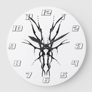 Deer Skull Tribal Design for deer Hunters black Large Clock
