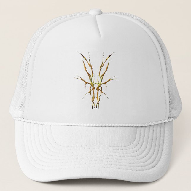 Deer Skull Tribal Design for deer Hunters gold Trucker Hat (Front)