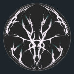 Deer Skull Tribal Design for deer Hunters white Classic Round Sticker<br><div class="desc">Make a bold statement with this unique, intricately detailed Deer Skull Tribal Design. Featuring a striking black and white image, this artwork reimagines the classic hunting trophy with a dark, modern edge. Perfect for deer hunters looking for gear that stands out from the traditional camo, this "scary-cool" tribal aesthetic adds...</div>