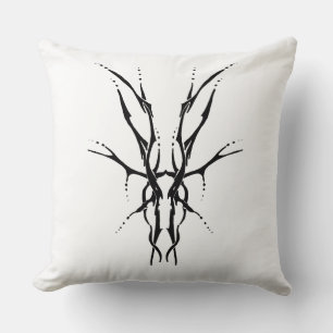 Deer Skull Tribal Tattoo Design - black and white Cushion