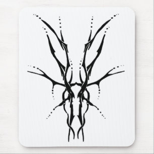 Deer Skull Tribal Tattoo Design - black and white Mouse Mat