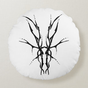 Deer Skull Tribal Tattoo Design - black and white Round Cushion