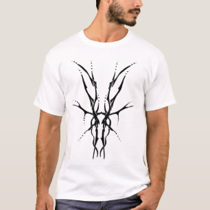 Deer Skull Tribal Tattoo Design - black and white T-Shirt