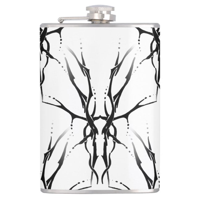 Deer Skull Tribal Tattoo Design Digital Mirror Hip Flask (Front)